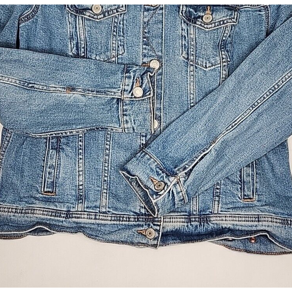 Women's Old Navy Large Blue Denim Trucker Jacket Cotton 1% Spandex Stretch - Picture 7 of 13